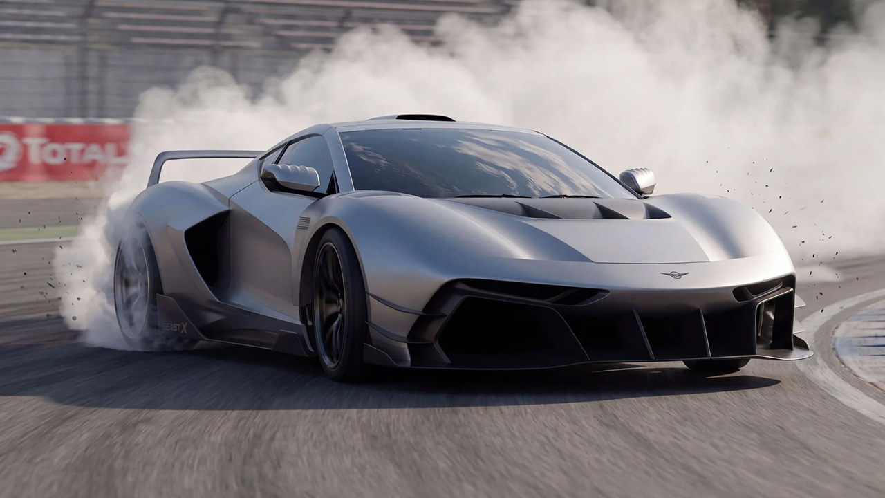 The Rezvani Beast X doing a burnout